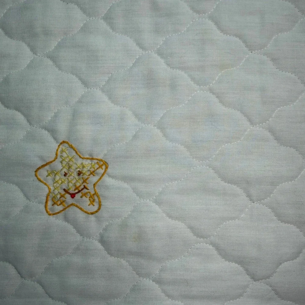 VTG Paragon Needlecraft Baby Quilt Bear Bunny Hot Air Balloon Cross Stitch 37x57